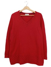 ULLA POPKEN Pull col en V Dames Pull T EU 50 rouge style décontracté
