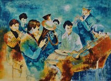 Viktor VIKO :  Les musiciens de rue, LITHOGRAPHIE Originale signée,  150ex