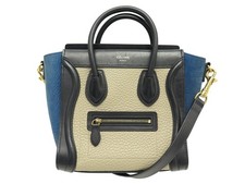 SAC A MAIN CELINE LUGGAGE NANO EN CUIR BLEU NOIR & BEIGE BANDOULIERE PURSE 2200€
