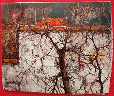 Superbe huile du XXe siècle par Michel Girard " Le mur blanc "