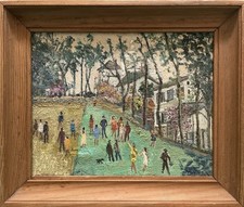 Antique painting genre scene, 20th century naive painting, Art Brut