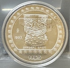 1993 TYPE 2 Mexico 5 Pesos Brasero Efigie BU - 1 oz 999 Silver [1662]
