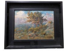 Huile sur panneau - Paysage animé de campagne en Provence - Signé