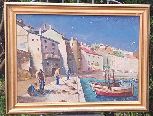 Huile sur toile - port, pêche