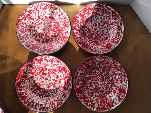 Four red enal - red, spatterware