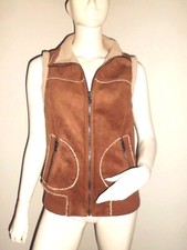SUPERBE GILET CHAUD BODYWARMER ESPRIT ASPET DAIM MARRON  MOUTON RETOURNE T:36/38