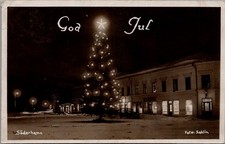 1928, Christmas Tree at Night, SODERHAMN, Sweden Real Photo Postcard
