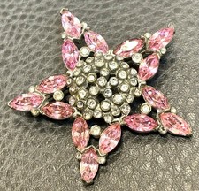 Vintage 2.25” Star Dome Art Deco Pink Rhinestone Pot Metal High End Brooch Pin