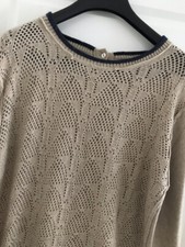 Pull Fin Beige Liseret Bleu