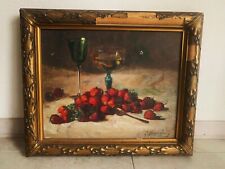 Marius Mangier (1867-1952) Lyon painter oil on canvas still life strawberries