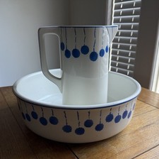 Antique Nimy Belgian Water Pitcher & Basin Blue White  Art Deco