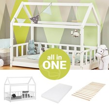 Lit D'Enfant 80x160 cm avec Matelas Barriere Lit Cabane Montessori Homestyle4u