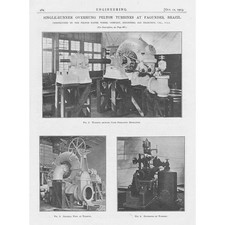 BRAZIL Overhung Pelton Turbines at Fagundes Antique Engineering Print 1923