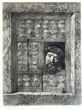 Hoogstraten Etching Etching Portrait Man Window Door Wood Carved