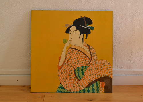 Panneau laque japon peint - , à