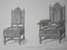 Old wooden armchair ENGRAVING the FURNITURE STORE Victor QUETIN 19th century