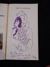 dédicace dessin de  Victor VIKO 1968 - jeune femme au chien - 9209p