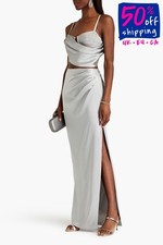 RRP€659 HERVE LEGER x LAW ROACH Silk Maxi Skirt US4 UK8 IT40 S High Slit Pleated