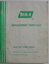 Manuel d'atelier BSA replacement parts list  Model B44 VICTOR SPECIAL de 1969