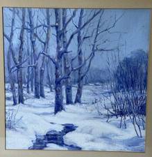 Caroll Leja Nicols Original Oil Painting "Connecticut Snow" Framed 16"x16"