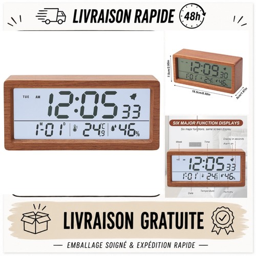 Réveil numérique bois - réveil, lcd
