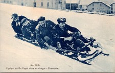 Antique Chamonix Postcard – Dr. Payot’s Team, Toboggan Sledding, France