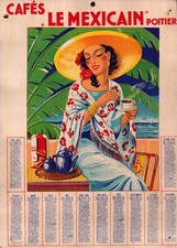 POITIERS (86) COFFEE FACTORY / ROASTING "LE MEXICAIN" cardboard calendar 1938