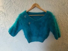 Pull tricoté main bleu coton