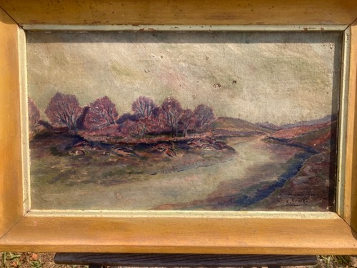 Tableau ancien toile ecole - tableau,