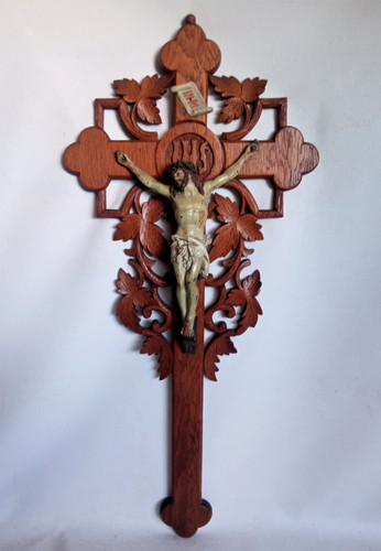 Rare grand crucifix mural - , en