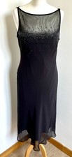 dress size 40/42 black veil very long straight cut black beads cocktail 313!