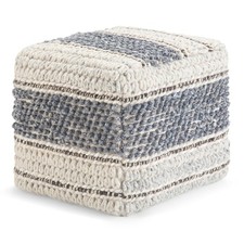 Grady Boho Square Pouf in Blue, Natural Handloom Woven for the Living Room, B...