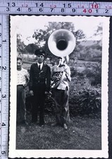 Man Playing TUBA Musical Wind Instrument Vintage BW Photo Snapshot #5