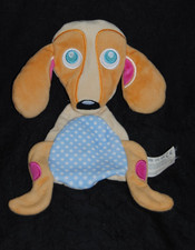 🍀Doudou Plat Chien Beige OOPS Bleu Pois Rose Dog Etat NEUF