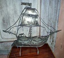 Silver metal liqueur cabaret caravel boat C.1900 to restore l:47 cm