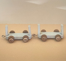 ANTIQUE TOY - LOT OF 2 PAINTED WOODEN MINIATURE TRUCK TRAILERS