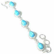 Caribbean Larimar Gemstone Handmade 925 Sterling Silver Jewelry Bracelet Sz 7-8"