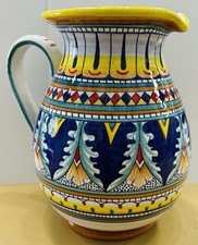 Deruta Pottery- 7’’ Tall Pitcher Geometric made/painted byhand In Italy.