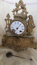 Pretty 19th Century Romantic Standing Clock in Gold Brass Balance and Key