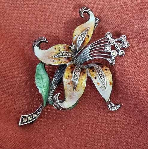 Broche fleur émail argent - broche,