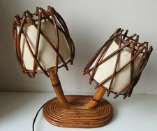 Louis Sognot 1960 Mid Century Rattan Bamboo Rattan Bedside Lamp No Audoux Twink