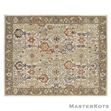 Beige & Floral Vert Oriental Main Touffeté 100% Laine Doux Zone Tapis Moquette