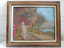 R. ALLEX XXème "Le mur de la propriété" esquisse  huile sur panneau