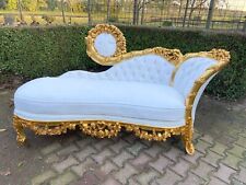 Chaise Lounge Daybed Louis XVI French Sofa White Leather Gold Leaf Vintage