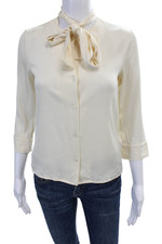 The Row Womens Silk Long Sleeve Tie Collar Button Down Blouse Cream Size XS