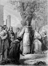 SAINT-LOUIS (LOUIS IX) rendant la JUSTICE sous un CHÊNE - Gravure 19e siècle