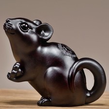 10*8cm Ebony Wood Rat Figurine Hand Carved Chinese Zodiac Home Decor