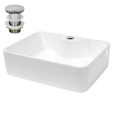 Lavabo en céramique blanc avec garniture de vidage vasque à poser 480 x 380 mm