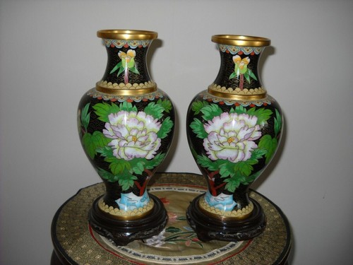 Cloisonne paire vases - vases, bronze
