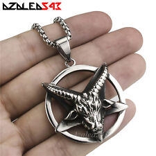 Baphomet 3D GOAT PENTAGRAM Demon Satanic Silver Stainless Steel Pendant Chain